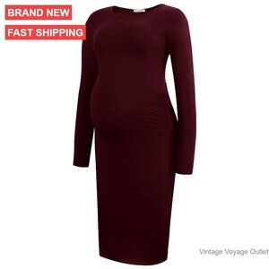 Long Sleeve Maternity Dress with Ruching for Pregnancy and Postpartum